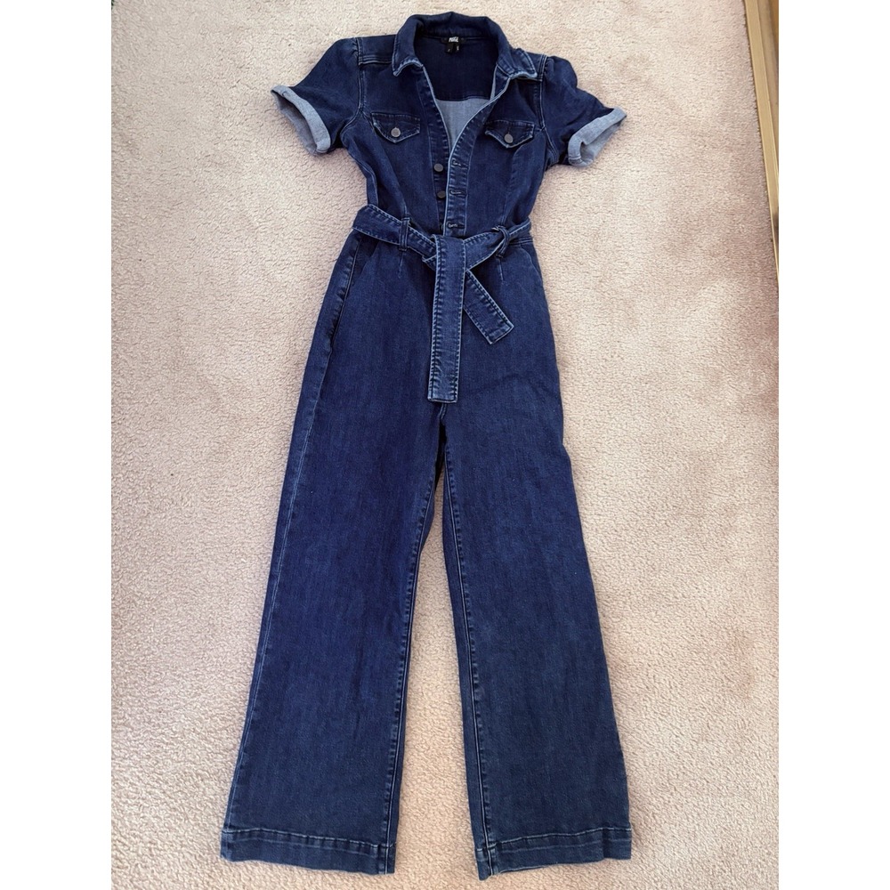 Anthropologie Paige Anessa Denim Jumpsuit Short-Sleeve, Size 2 Blue Belt